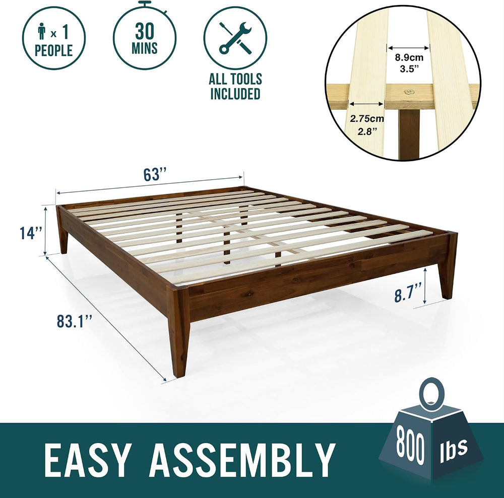 Acacia Mervyn Solid Wood Bed Frame Without Headboard, Queen Size, Chocolate