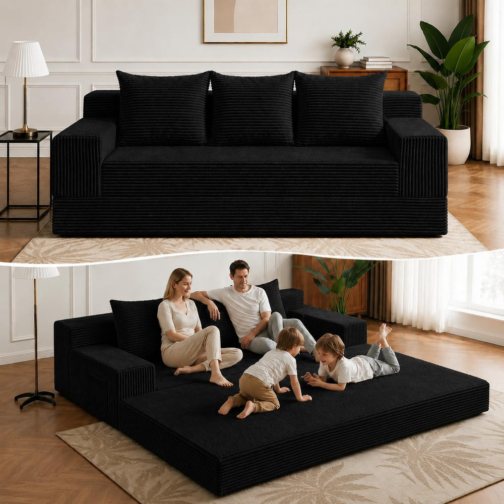 2 in 1 Convertible Boneless Couch Bed, Corduroy futon Sofa Bed, Compression F...
