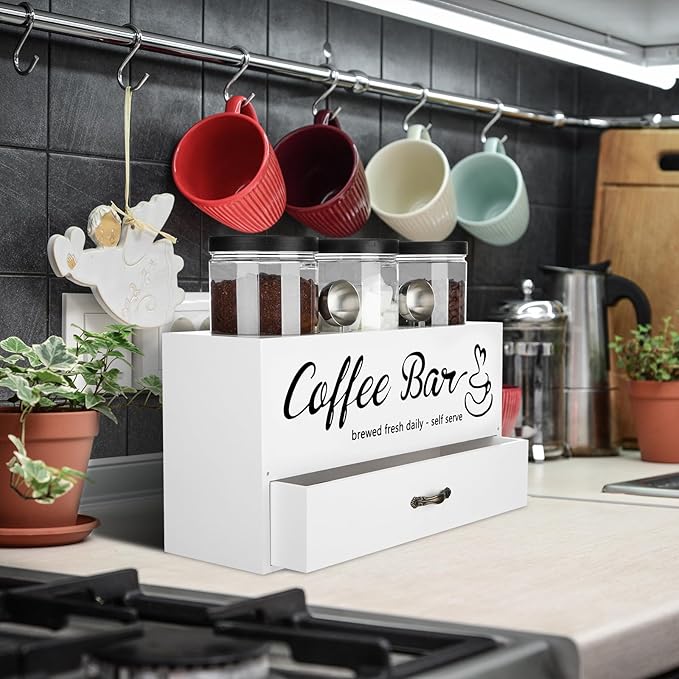 3 Pcs Coffee Canister Set with Shelf and Spoon Plastic Coffee Bean Storage