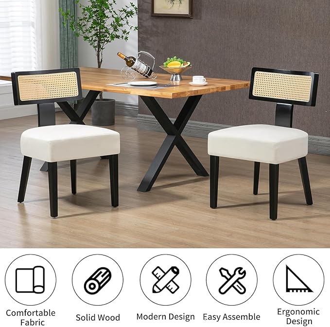 Dining Chairs Set of 2,Mid-Century Modern Dining Chairs-Upholstered Rattan Se...