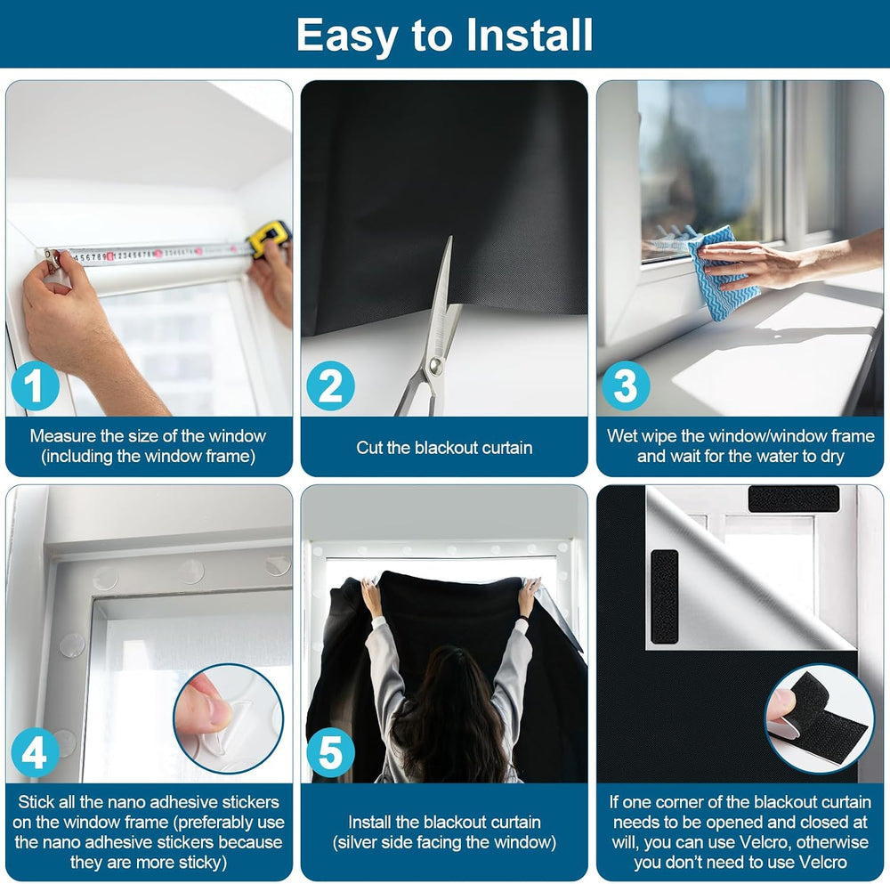 100% Blackout Curtains for Bedroom, Portable DIY Window Blinds, No Drill Wind...