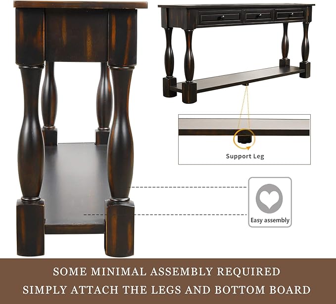 Merax Wood Farmhouse Entry Way Hallway Table with Drawers and Bottom Shelf Na...