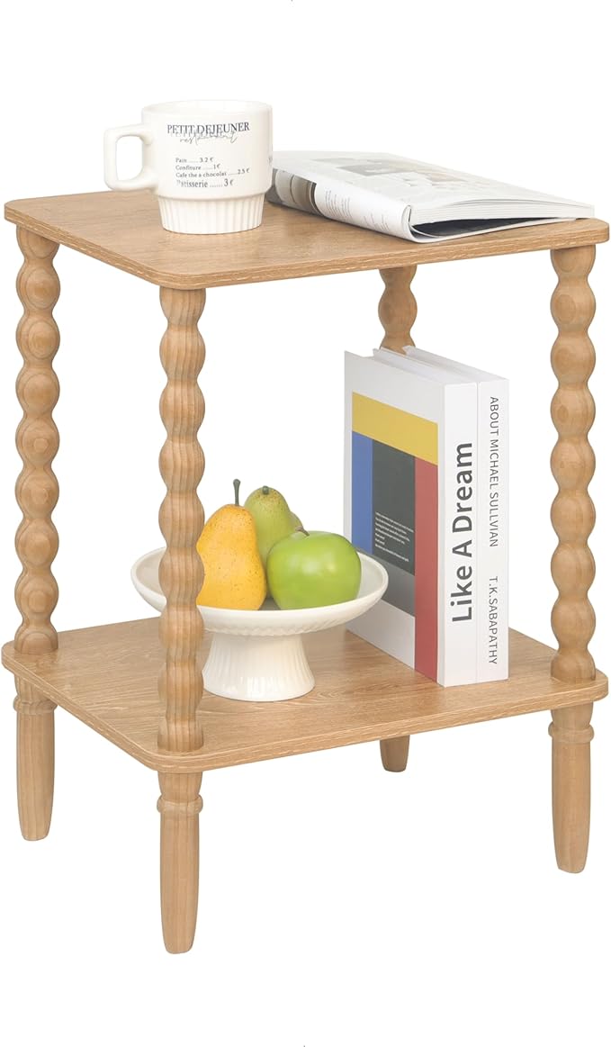 Small End Table, Couch Side Table with 2-Tier Storage Shelf, Wood Coffee Tabl...