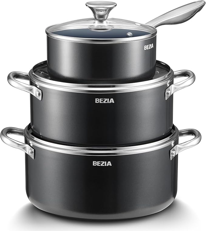 Induction Cookware Set 6-Piece, Stackable Kitchen Cooking Pots Set, 6qt 4.8qt...