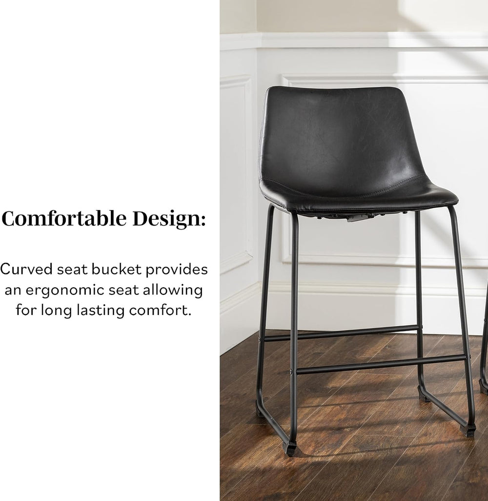 Walker Edison Douglas Urban Industrial Faux Leather Armless Counter Chairs, S...