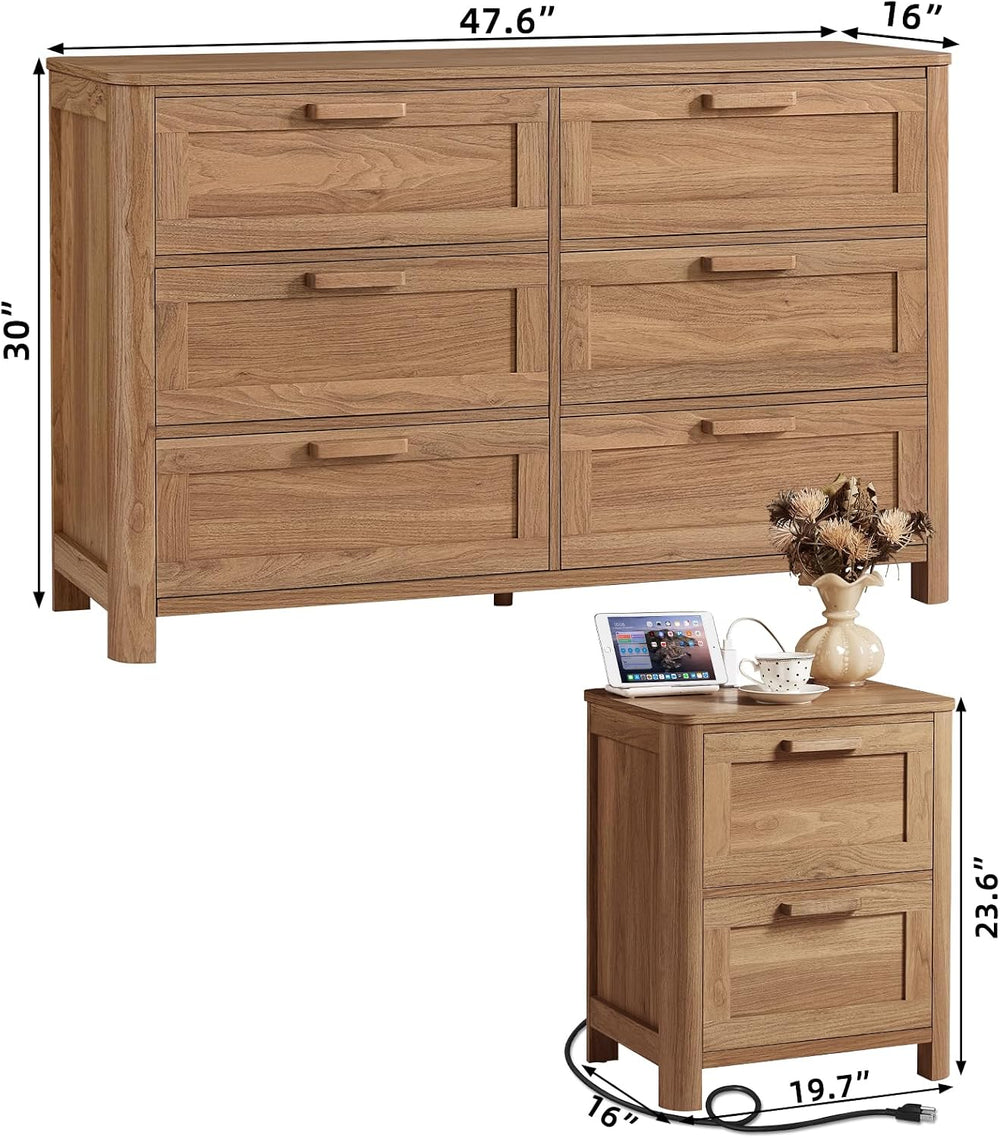 Joaxswe Farmhouse Dresser and Nightstand Sets 3 Piece, Brown
