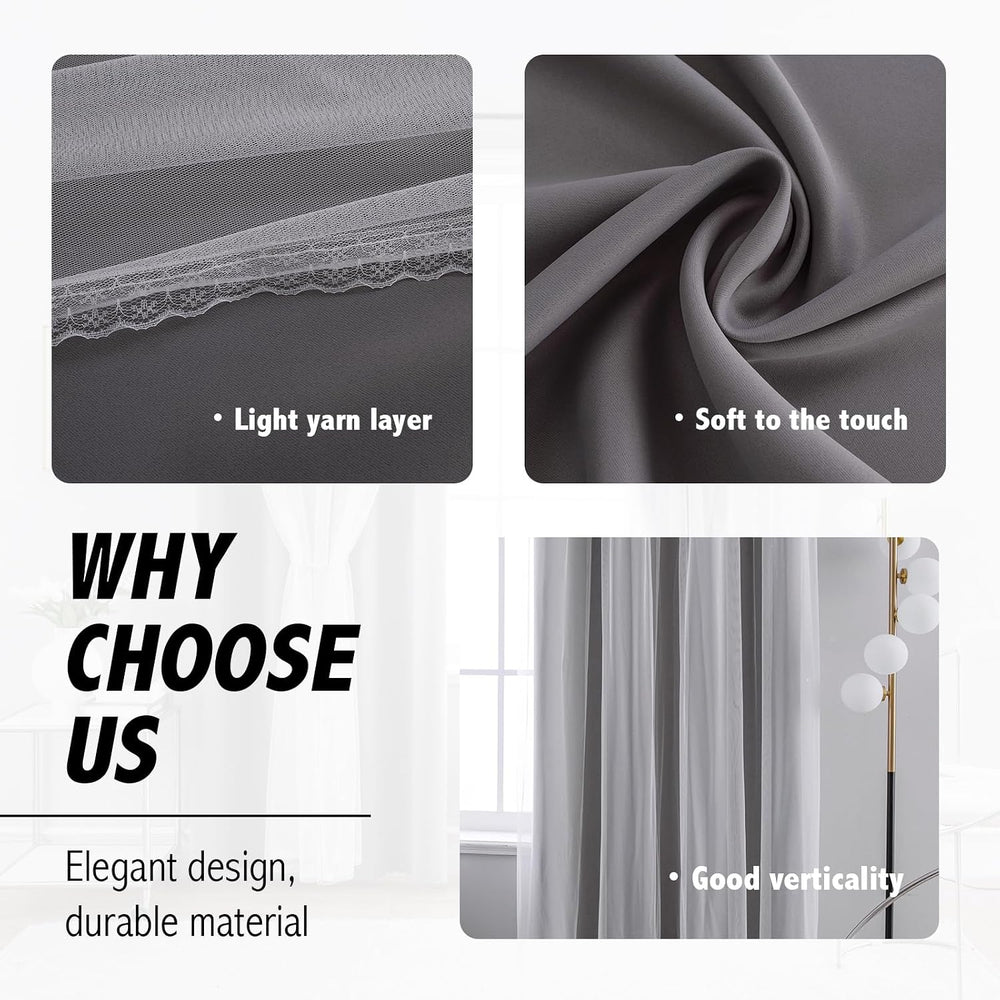 Anytime Double Layer Blackout Curtains 2 Panels,52Wx84L,Grey