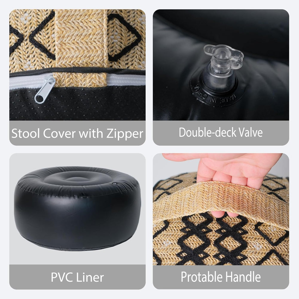 Outdoor Inflatable Ottoman with Air Pump, Embroidery Patio Footrest Stool D21...