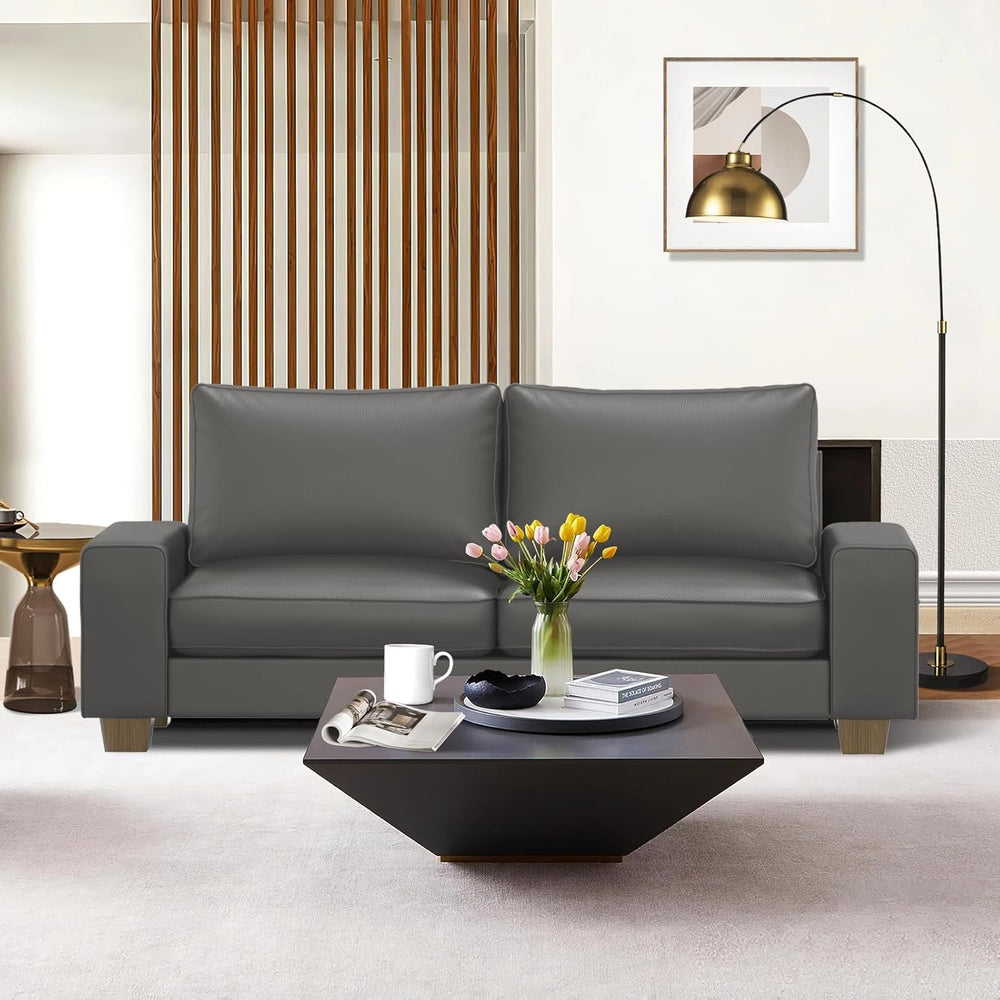 Valthie 88.58" Faux Leather Loveseat Sofa Couch for Living Room, Grey