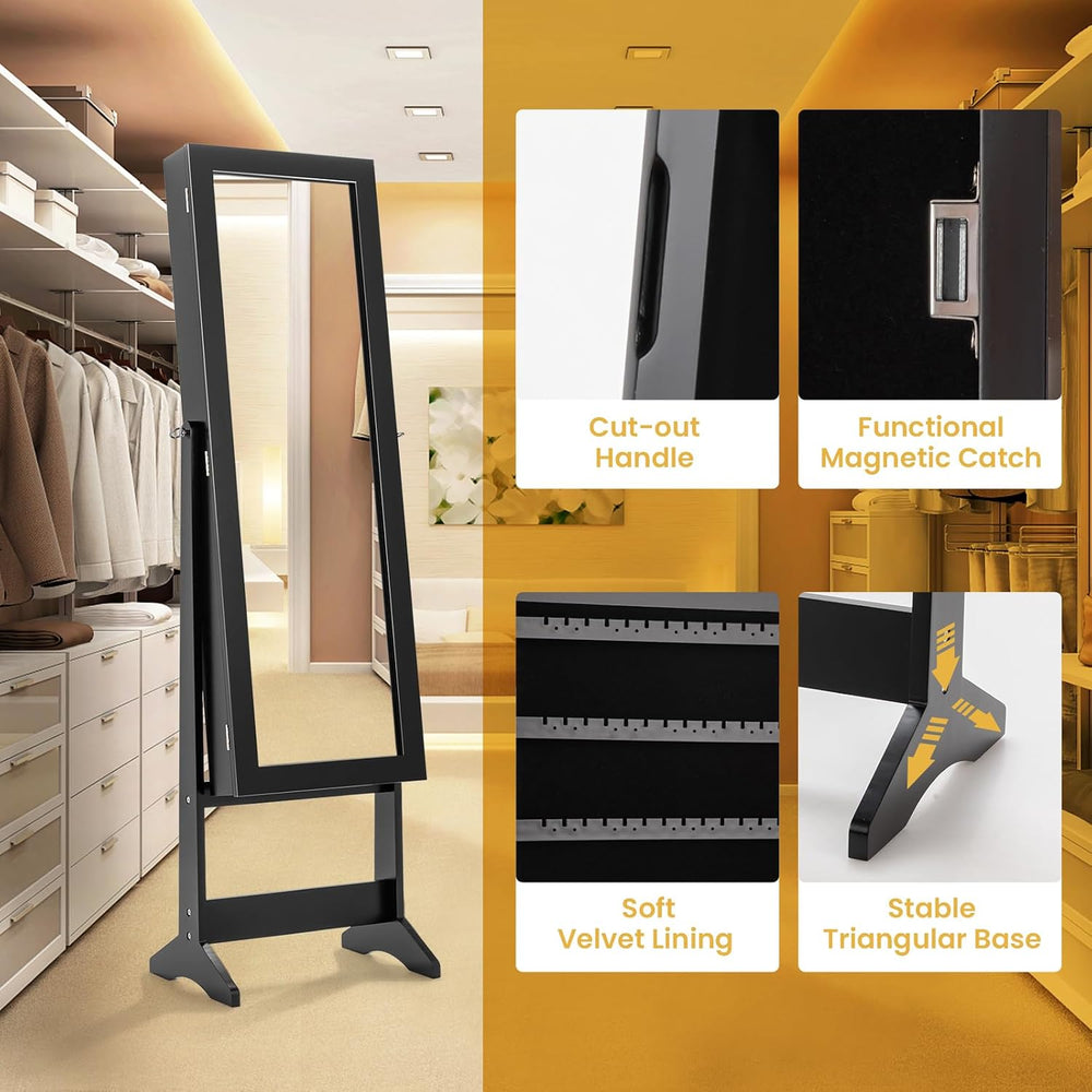 Freestanding Jewelry Armoire Cabinet, Jewelry Organizer with Full Length Mirr...