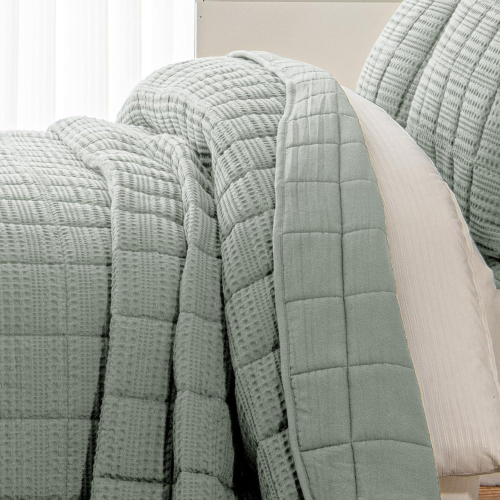 Quilt Queen Size Set 90x98 Cotton Waffle Bedspread