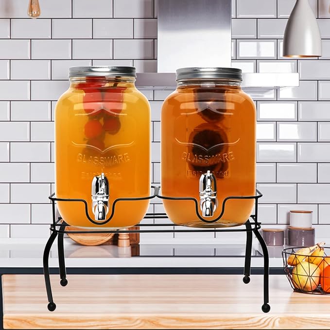1-Gallon Glass Beverage Dispenser, Accguan Drink Dispenser