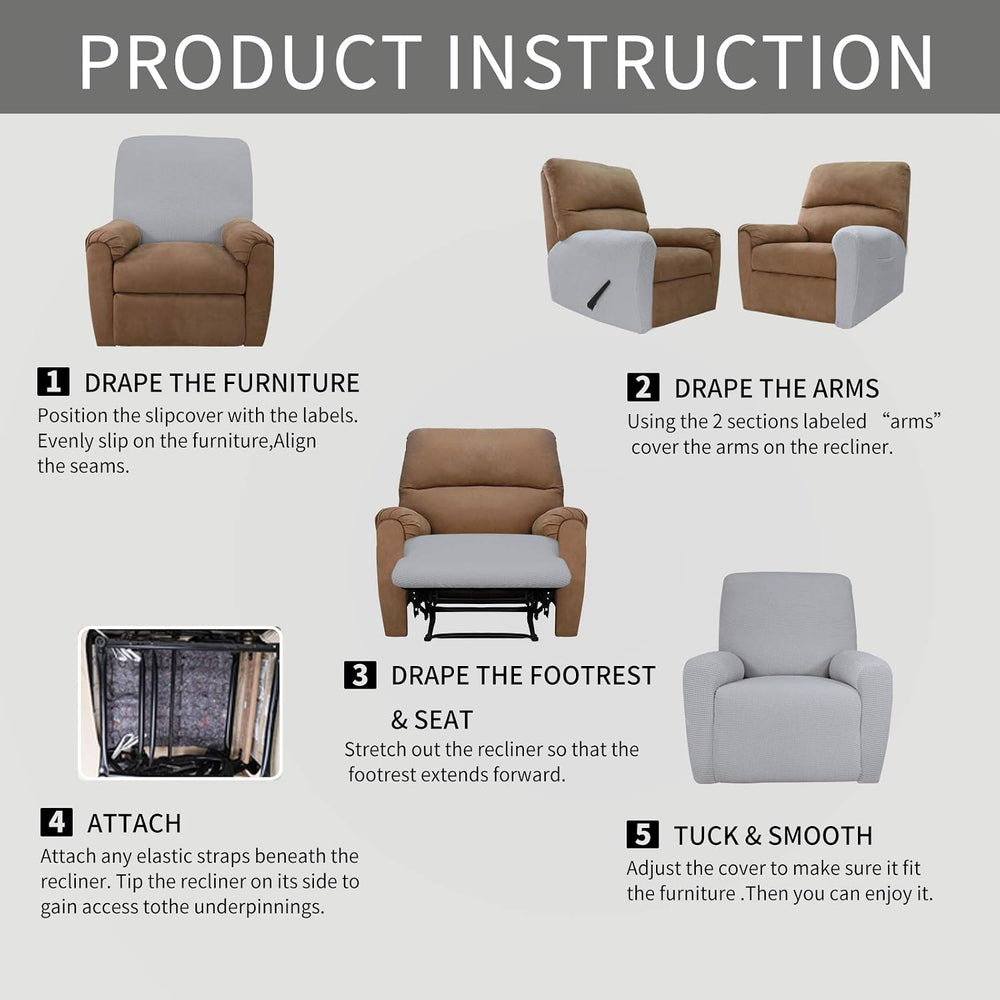 Easy-Going Stretch Recliner Chair Sofa Slipcover Washable Silver Gray