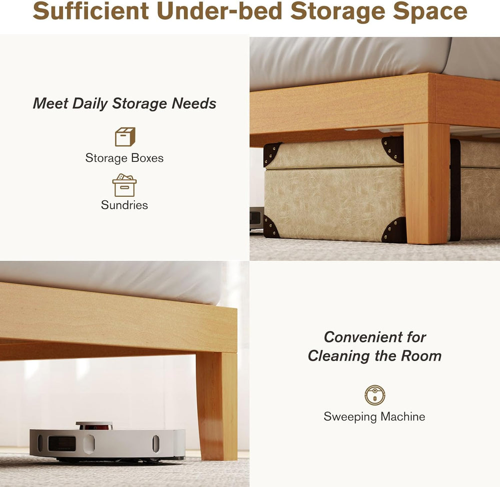 Sweetcrispy 12 in Full Bed Frame, 3.5" Thick Pine Frame, 700 lbs Capacity