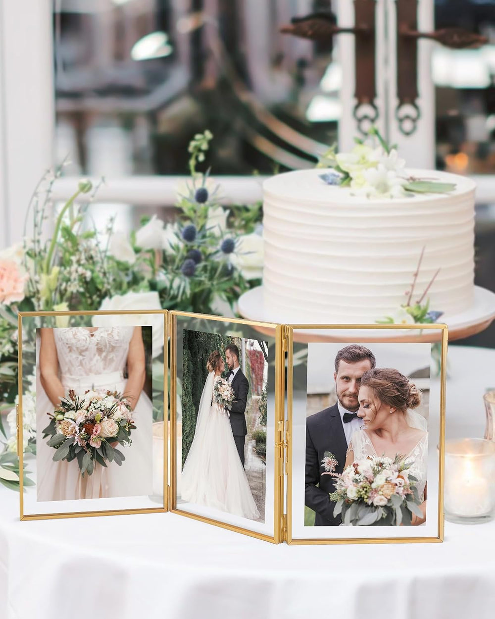 Gold Floating Frames, Vintage 5x7 Triple Folding Picture Frame, Hinged Glass ...