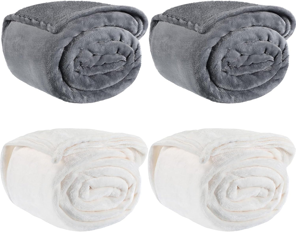 4 Pcs Fleece Throw Blanket Soft, White, Gray, 50'' X 60''