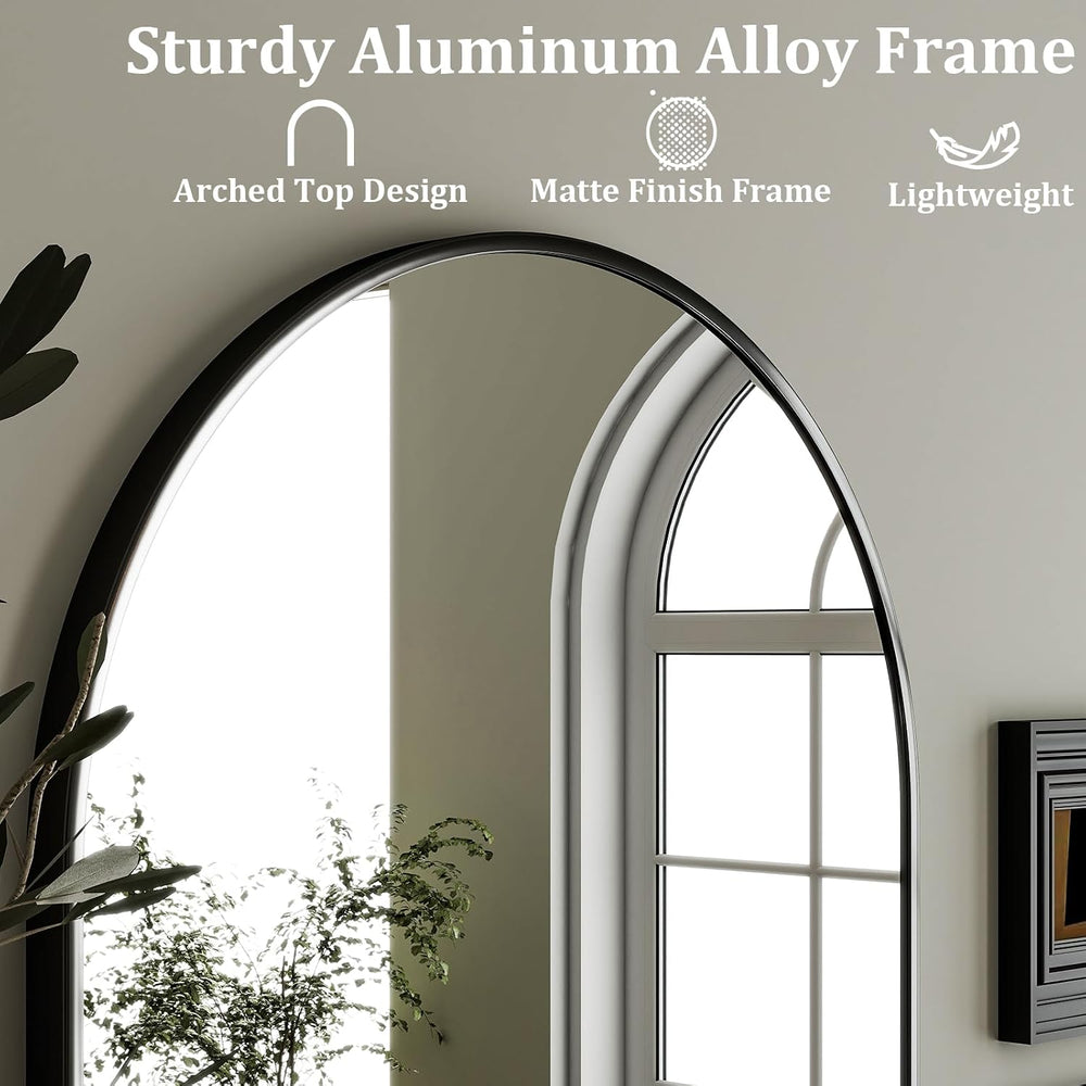 HARRITPURE Arched Wall Mirror 24"x36" Black Metal Frame Vanity Mirrors