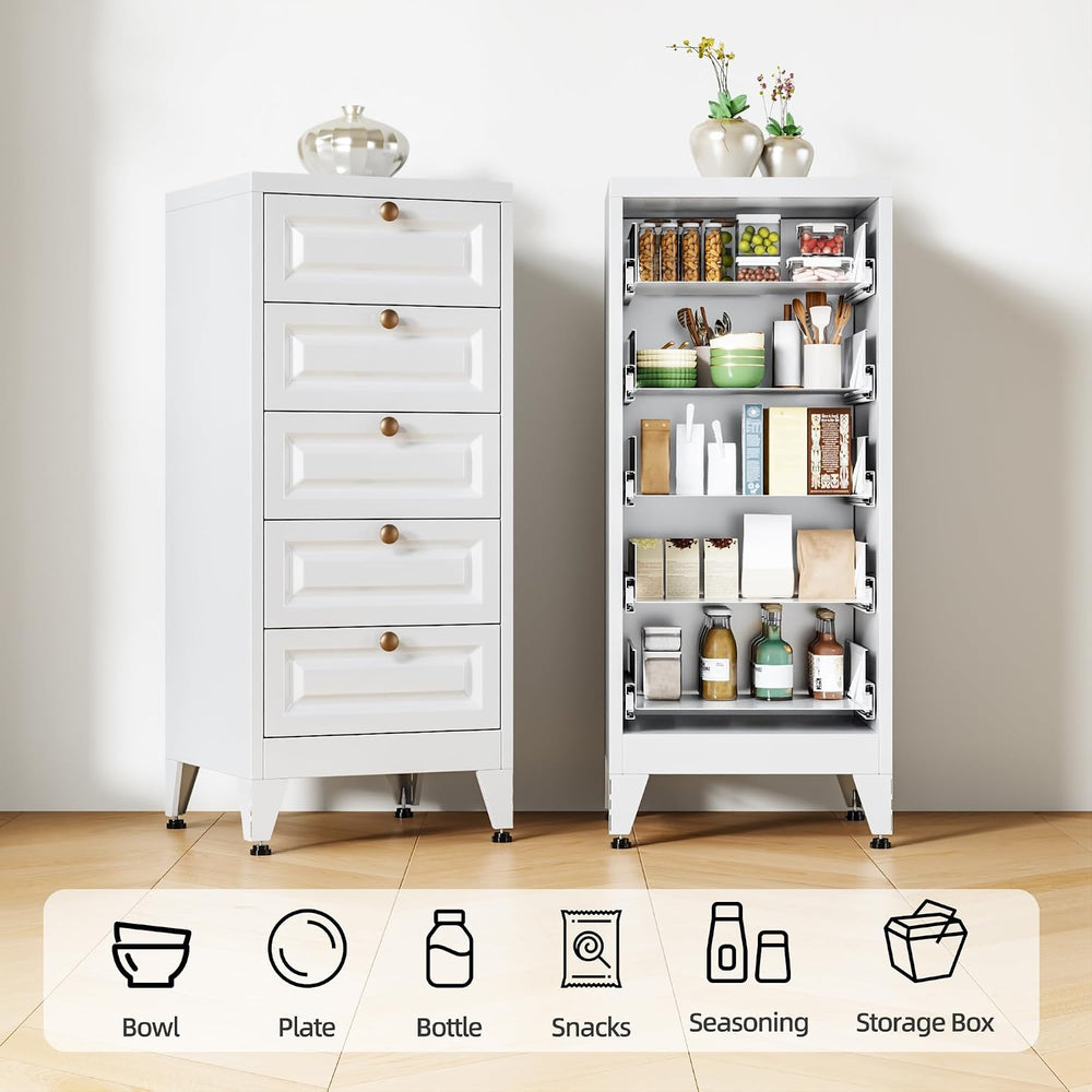 5 Drawer Slim Metal Dresser, 39.3" H Narrow Tall Vertical Chest