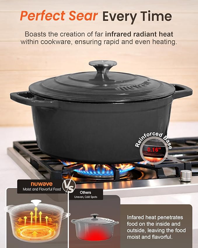 Nuwave 6QT Healthy Enameled Cast Iron Dutch Oven Pot