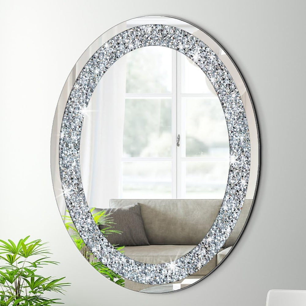 DMDFIRST Crystal Crushed Diamond Oval Shaped Silver Mirror Glam Bling for Wal...