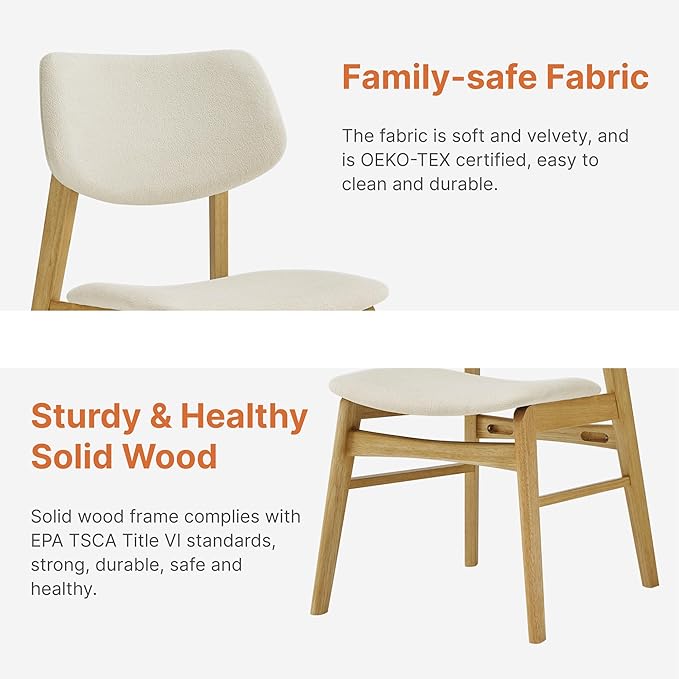 Wooden Dining Chairs Set of 4, Upholstered Modern Dining Room Chairs, Solid O...
