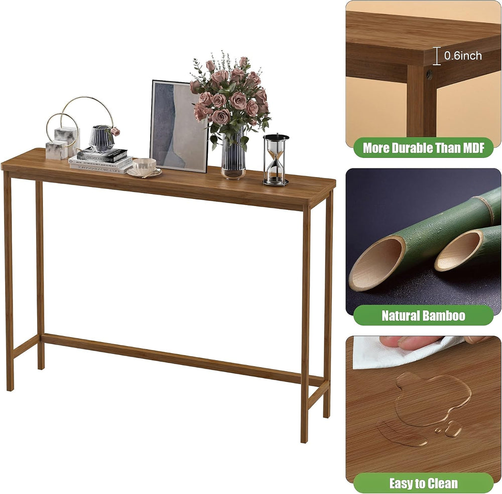 VASMIA Console Table, Entryway Table, Narrow Sofa Table, 39" Bamboo Hall...