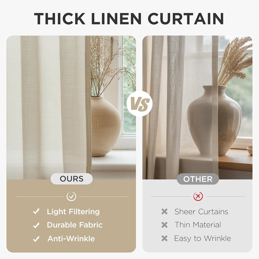 Joydeco Linen Curtains 96 inch Length 2 Panel Set, Light Filtering Curtain fo...