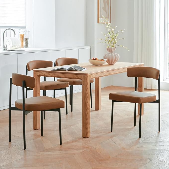 Brown Faux Leather Dining Chairs Set of 4, Armless Upholstered Kitchen Chair,...