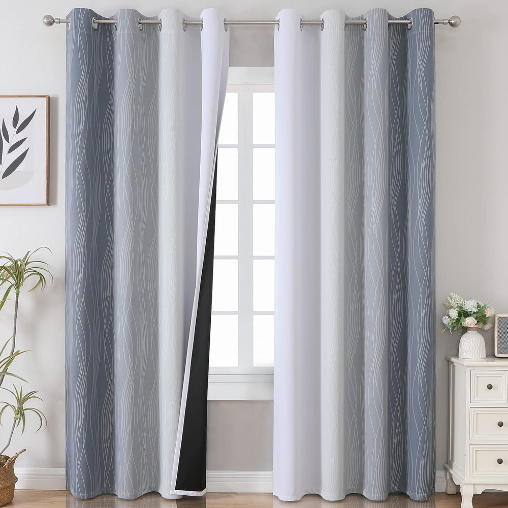 Grey and Greyish White Ombre Blackout Curtains for Living Room 84 Inch Long