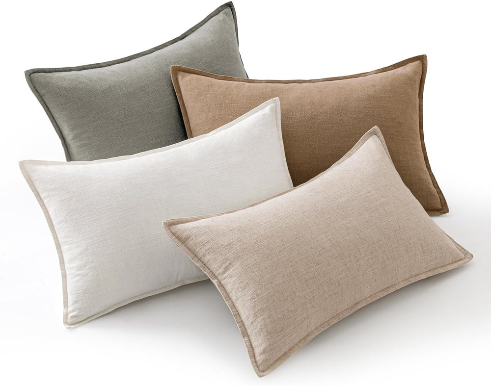 MIULEE Neutral Linen Pillow Covers Pack of 4 Decorative Natural Solid Throw