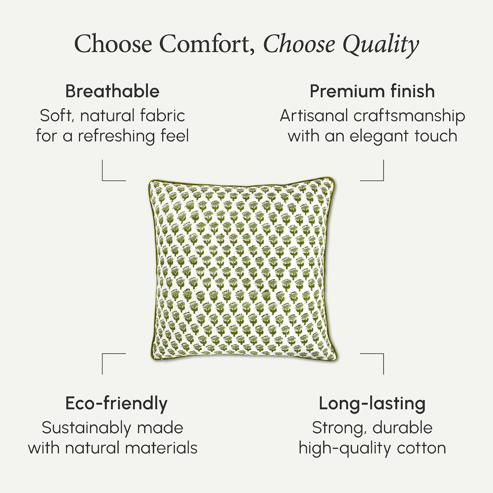 CPC Emerald Green Block Print Throw Pillow Covers 20x20 Inch, Pack of 2