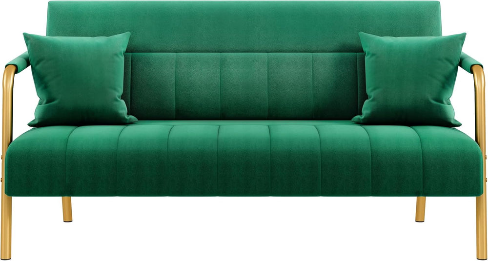 Yaheetech 56.5" Small Sofa 2 Seater Couch with Gold-Tone Legs, Green