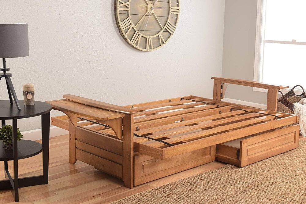 Kodiak Furniture Phoenix Full Size Futon in Butternut Finish with Storage Dra...