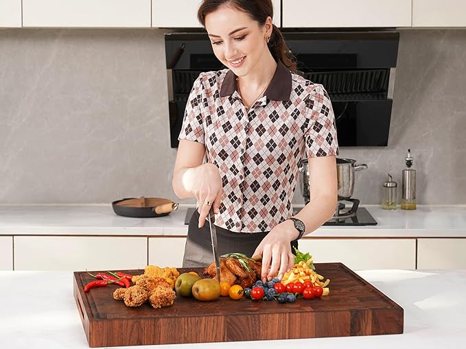 AZRHOM Extra Large Thick Walnut Wood End Grain Cutting Board 24x18x2 In