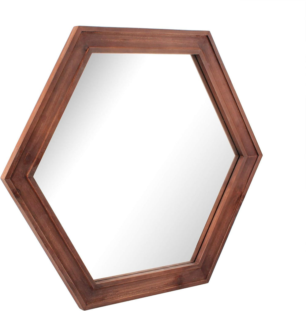 Stonebriar Decorative 24" Hexagon Wall Mirror with Redwood Frame and Att...