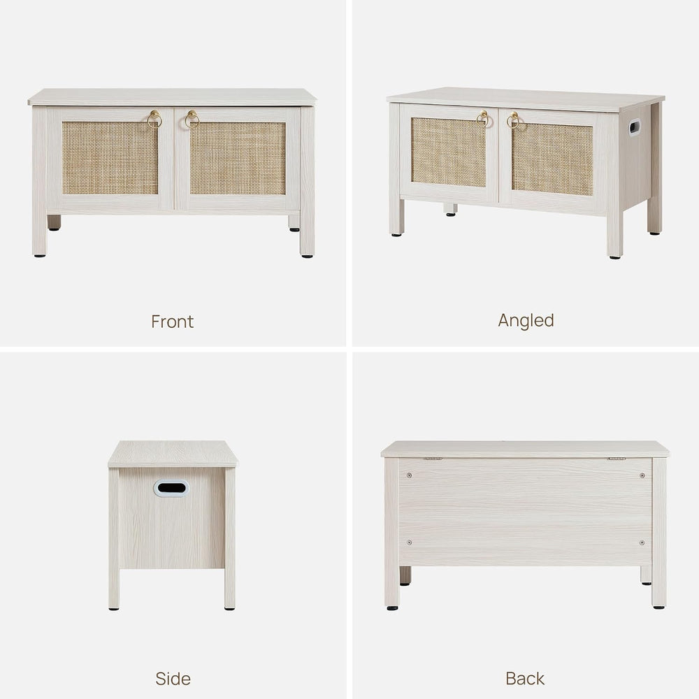 SICOTAS Rattan Shoe Rack Bench with Lift Top Storage: White Farmhouse Boho Sh...