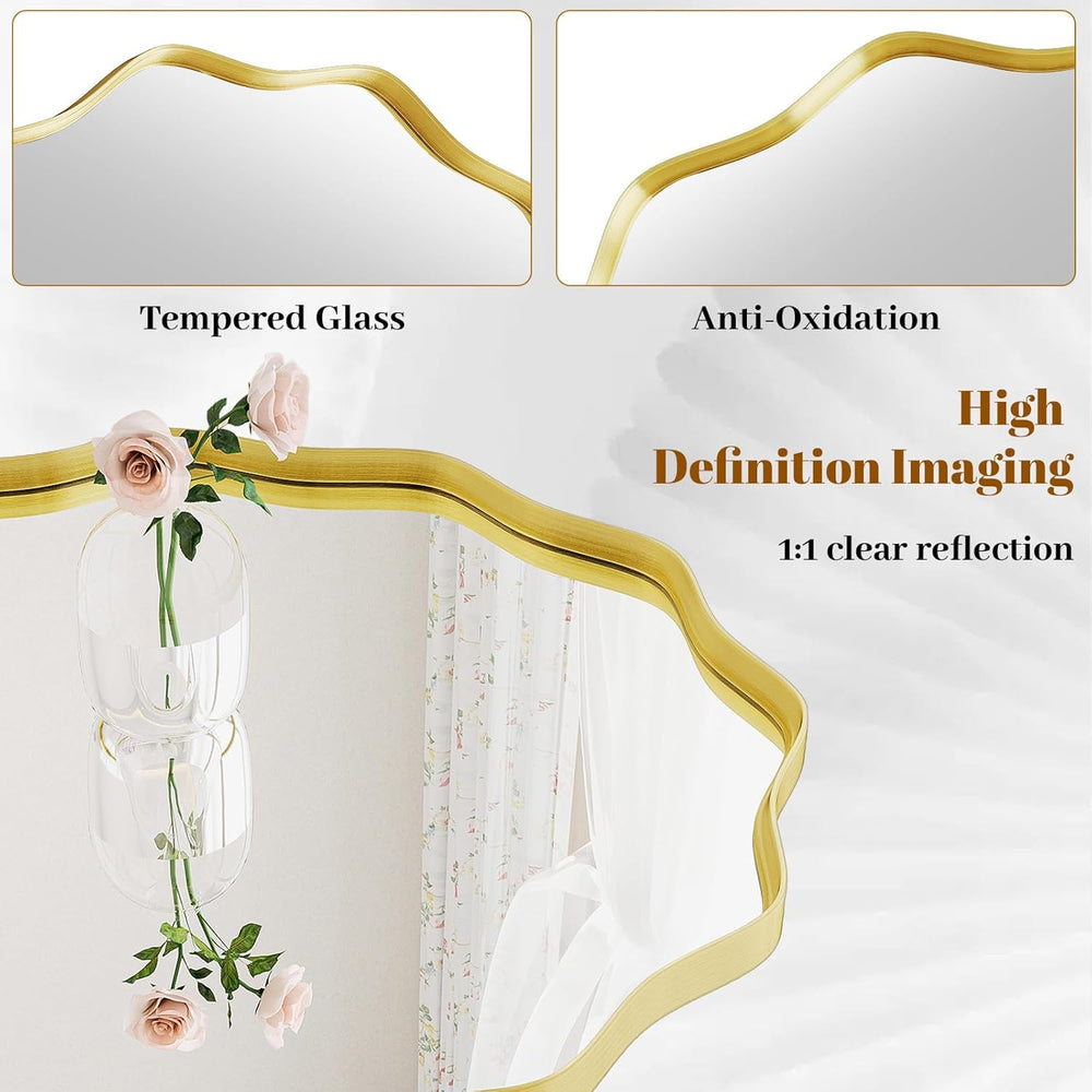 Wavy Round Mirror, 20" Scalloped Metal Frame Gold Circle Mirror