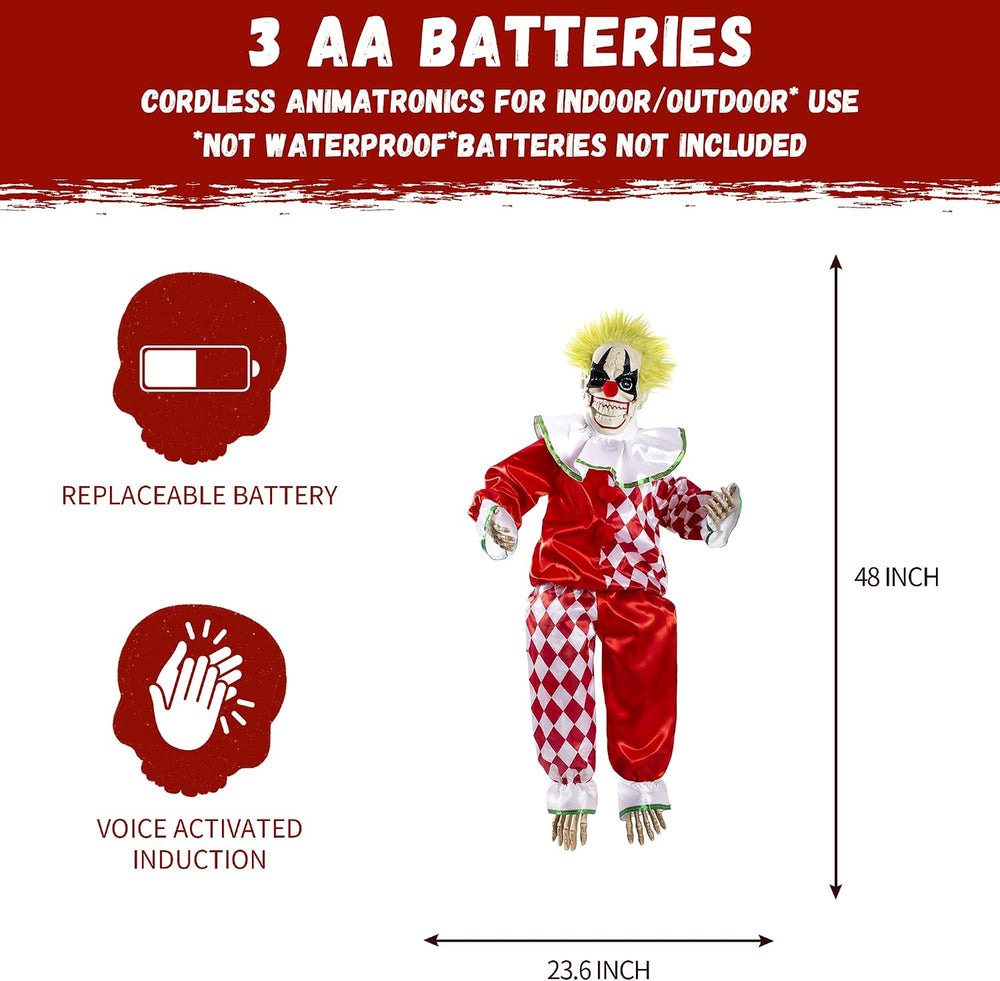 Halloween Animatronic Sitting Clown Decoration–Sound Activated Creepy Clown P...