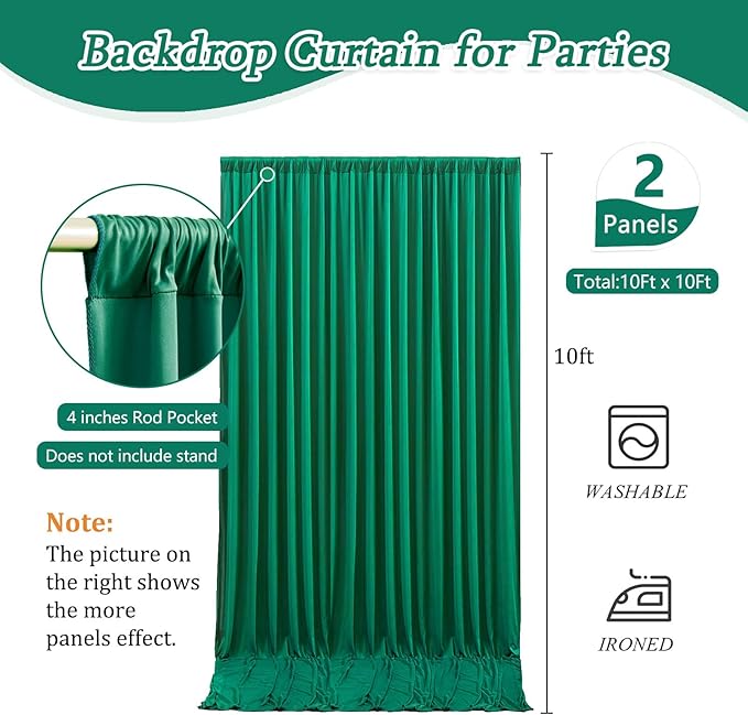 10 x 10 Feet Green Backdrop Curtain for Partie, Background Curtains for Photo...