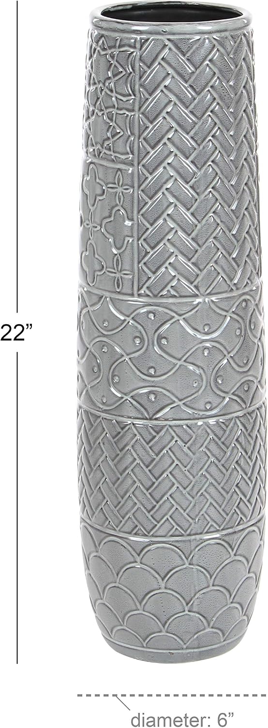 Deco 79 Ceramic Decorative Vase Slim Engraved Patterned Centerpiece Vase, Flo...