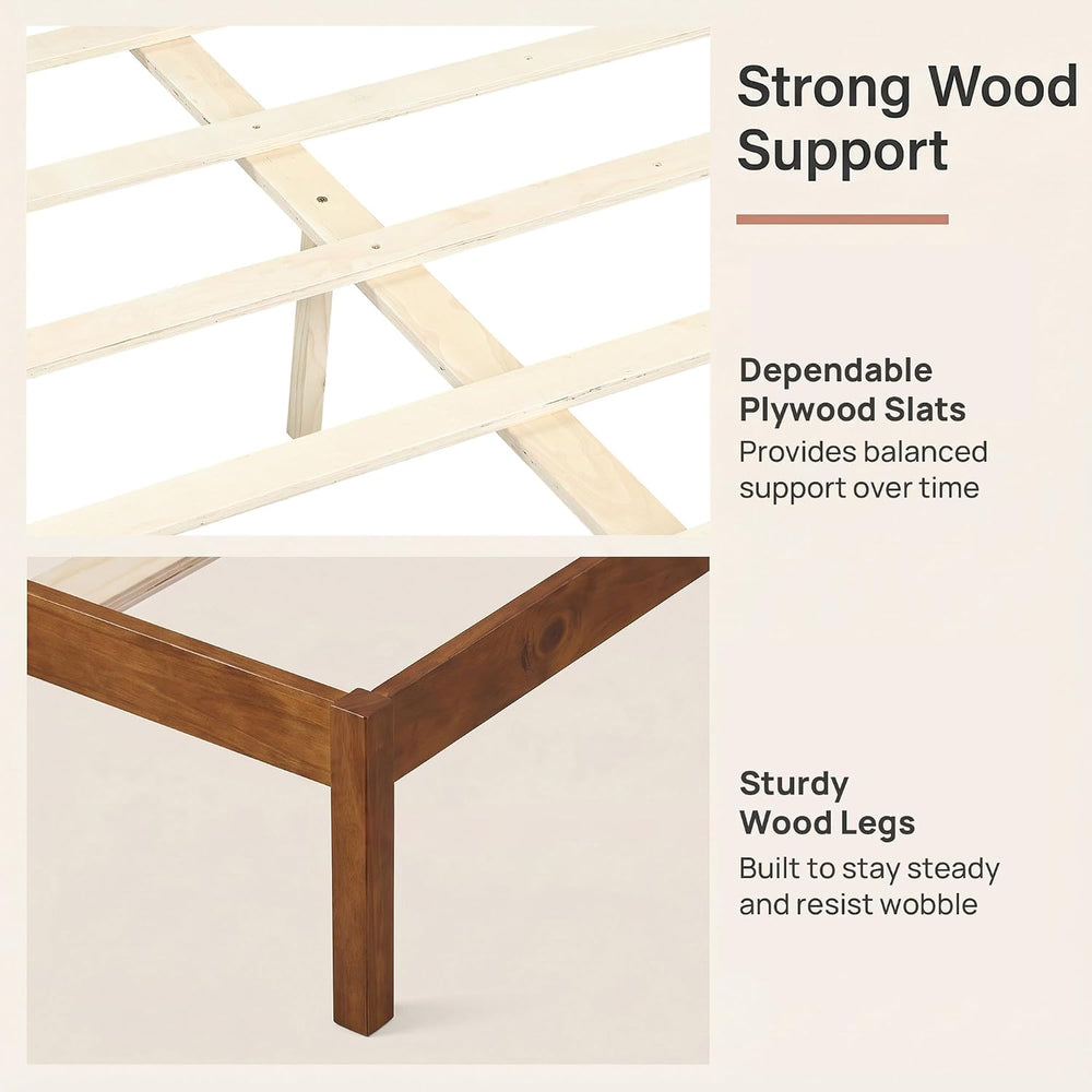 Full Size Bed Frame with Solid Wood Legs and Wooden Slats