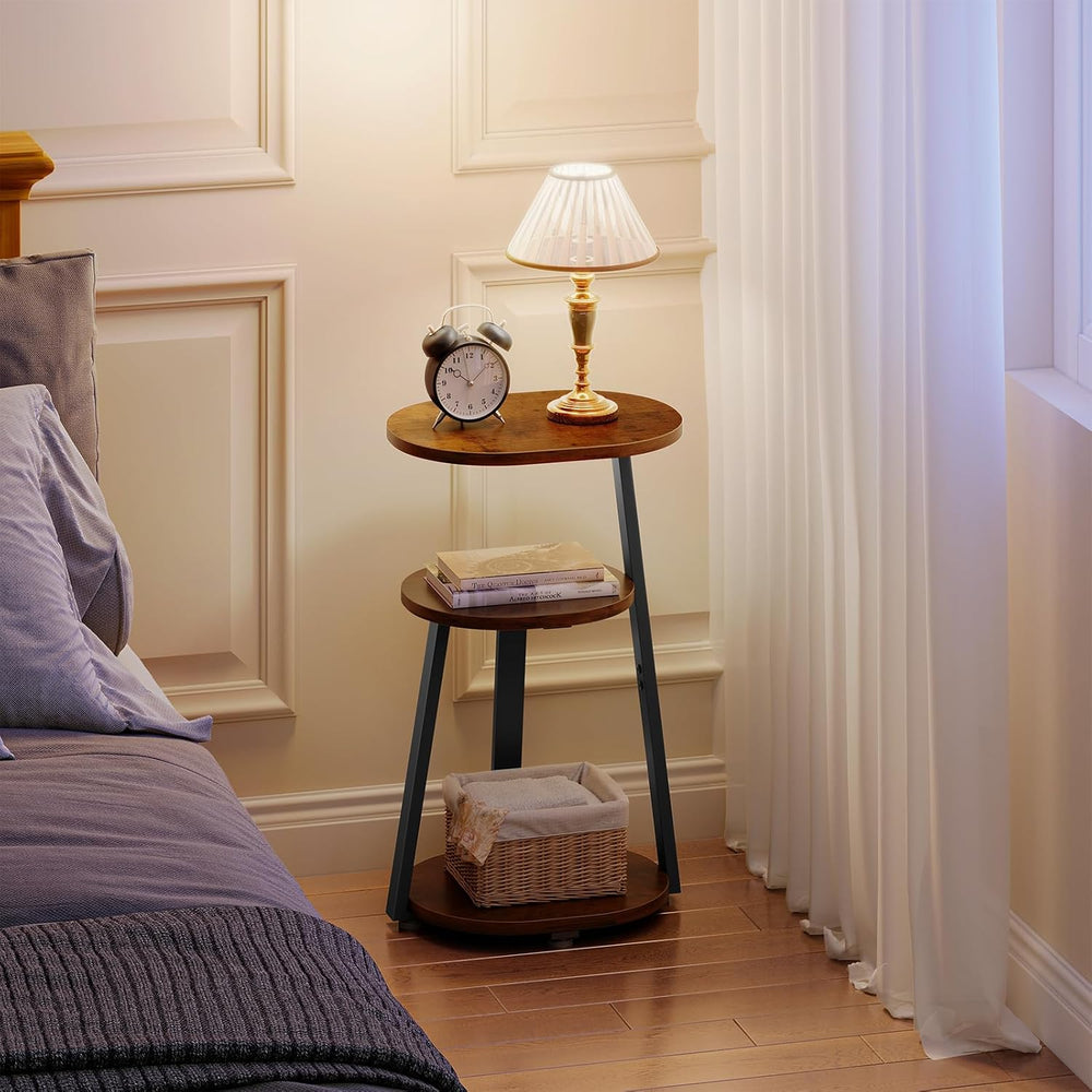 Kalrin Side Table, Small End Table with Metal Frame, 3-Tier Bedside Tables, R...