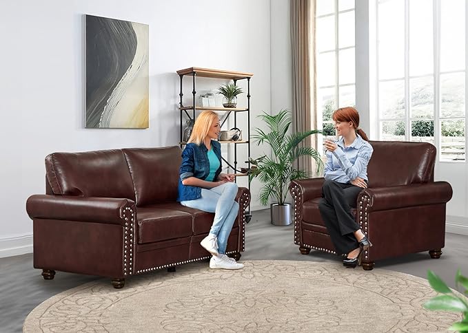 2 Piece Faux Leather Sofa Set,Modern Chair and Loveseat Sets with Storage,Mid...