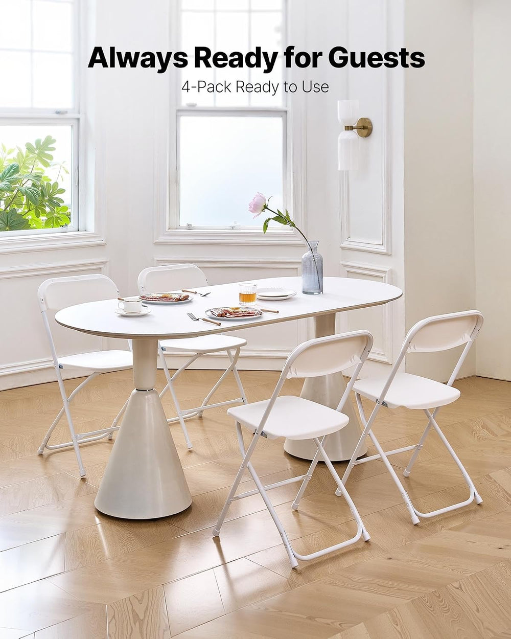 VEVOR 4 Pack Folding Chairs, Foldable Plastic Chair with Reinforced Metal Fra...