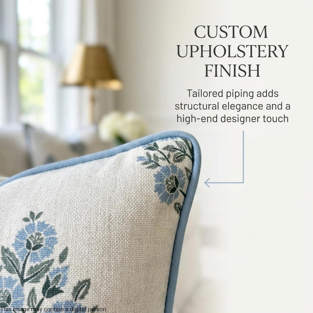 Jillien Harbor “The Camille” Floral Block Print Pillow Cover – Soft Blue and ...