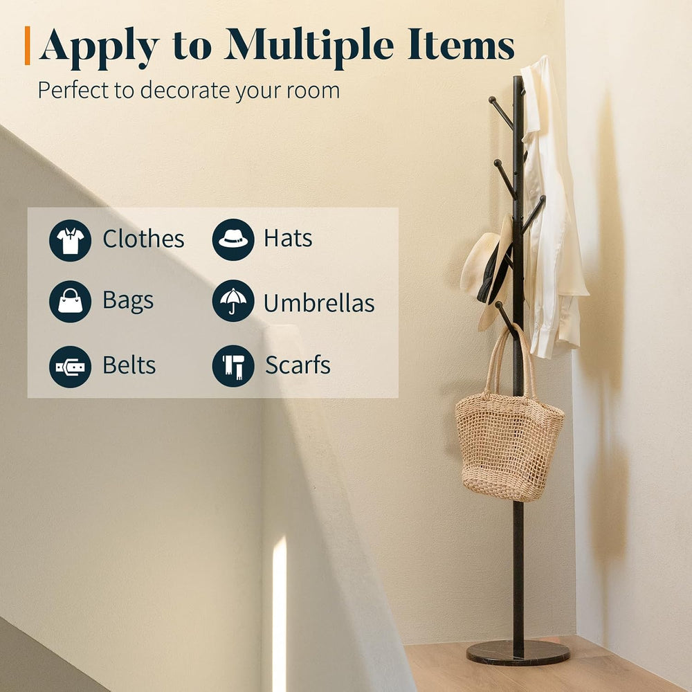 Yoobure Coat Rack Freestanding with Natural Marble Base - Coat Tree with 8 Ho...