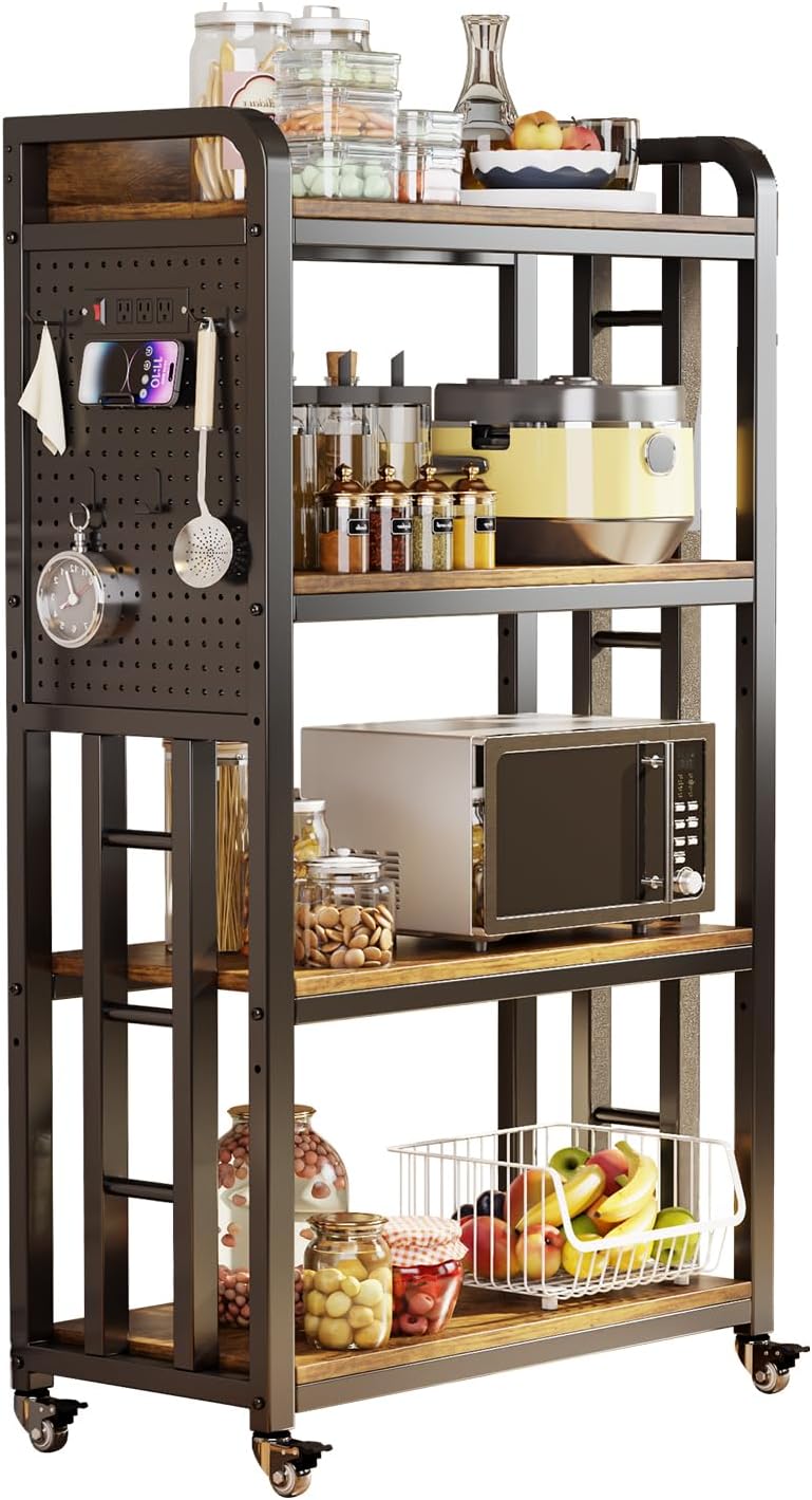 Bakers Rack with Power Outlet,bakers rack with storage,microwave cart | Micro...
