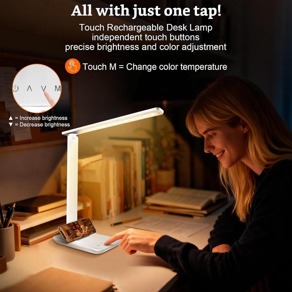 LED Portable Bright Rechargeable Desk Lamp, 4000mah Dimmable Touch Battery Op...