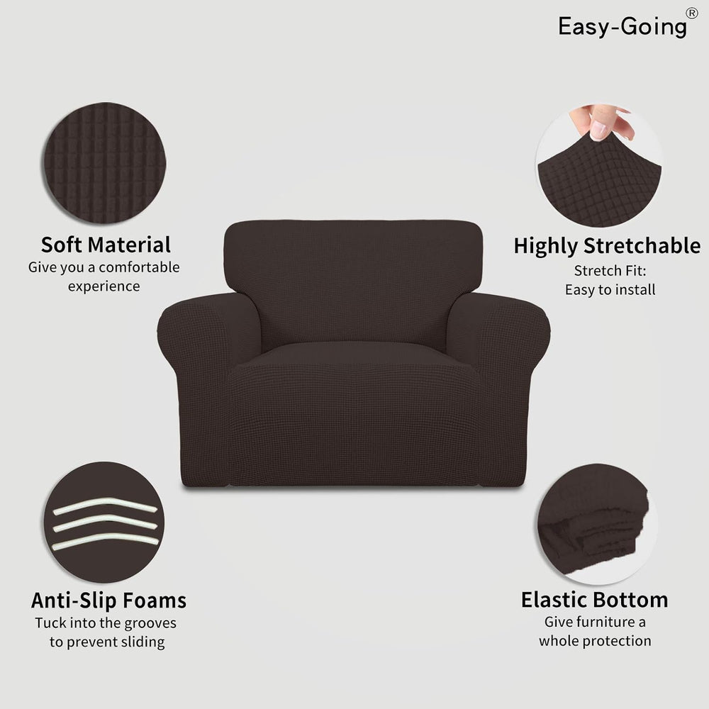 Easy-Going Stretch Oversized Chair Slipcover with Arm Washable Chocolate