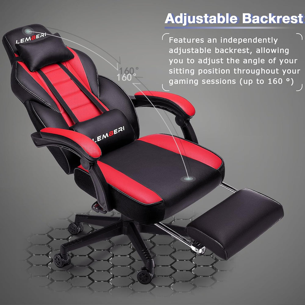 Big and Tall Gaming Chair, 400lb Capacity, Red
